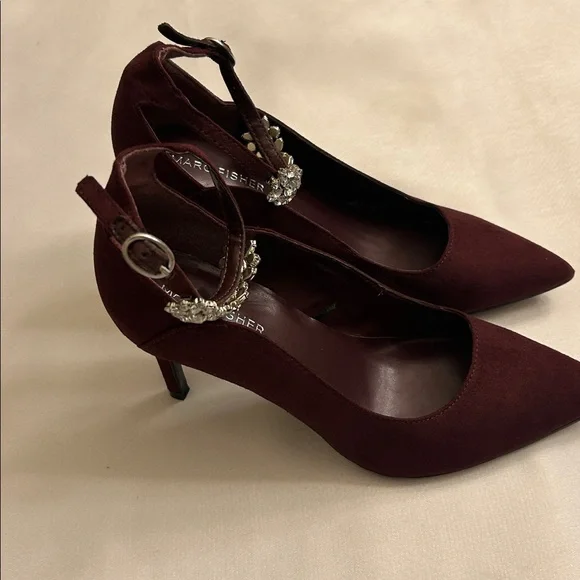 Marc Fisher Burgundy Suede Rhinestone Ankle Strap Heels
Size 6.5 - Picture 3 of 12